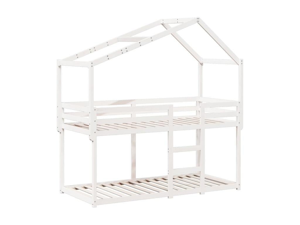 Bunk bed with white roof, 90x190 cm, solid pine wood