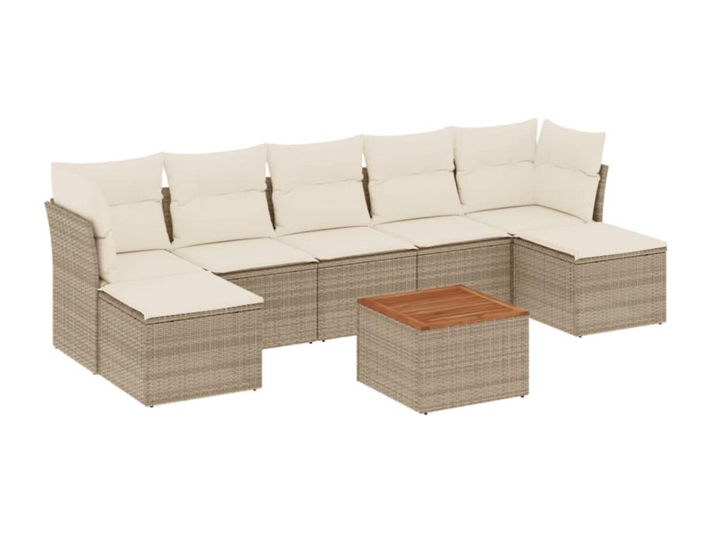 8-piece garden furniture set with cushions, beige woven resin
