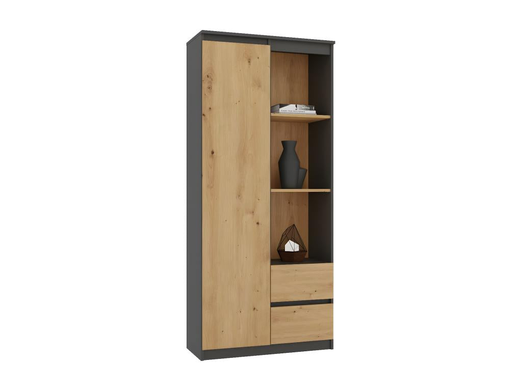 Meublori - 1-Door, 2-Drawer Bookcase for Office or Bedroom - 180x80x35 cm - Storage Unit