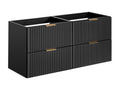Wall-mounted vanity unit with grooved finish - Black - W120 cm - Meublori