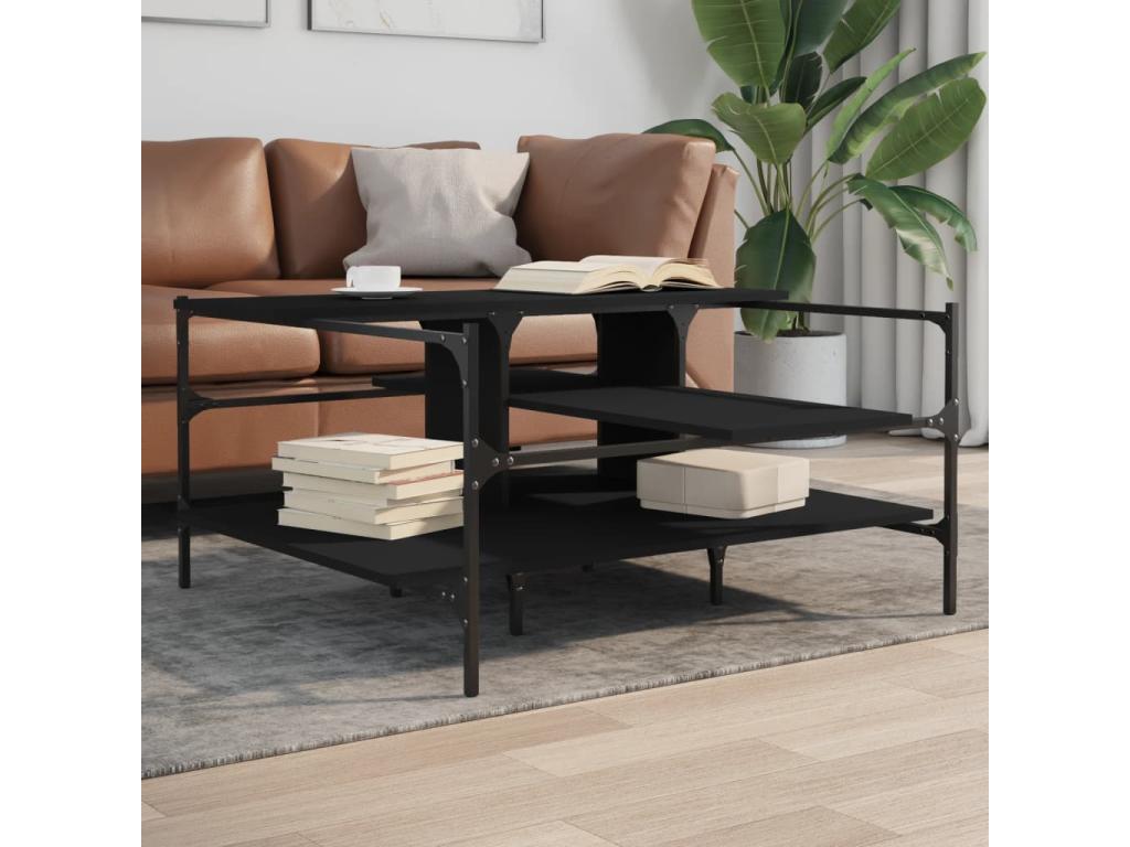 Black coffee table 100x100x48.5 engineered wood
