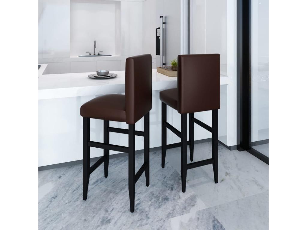 Set of 2 dark brown faux leather bar stools