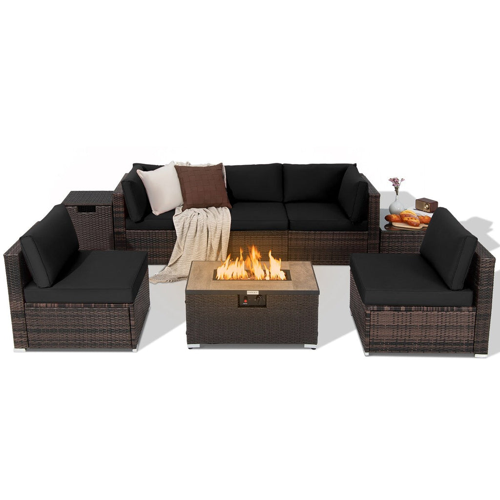8PCS Patio Rattan Furniture Set Fire Pit Table Tank Holder Cover Deck
