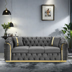 90.6 Velvet 3-Seater Sofa with 2 Pillows High-Density Cushions, Gold Accents, and Pillows