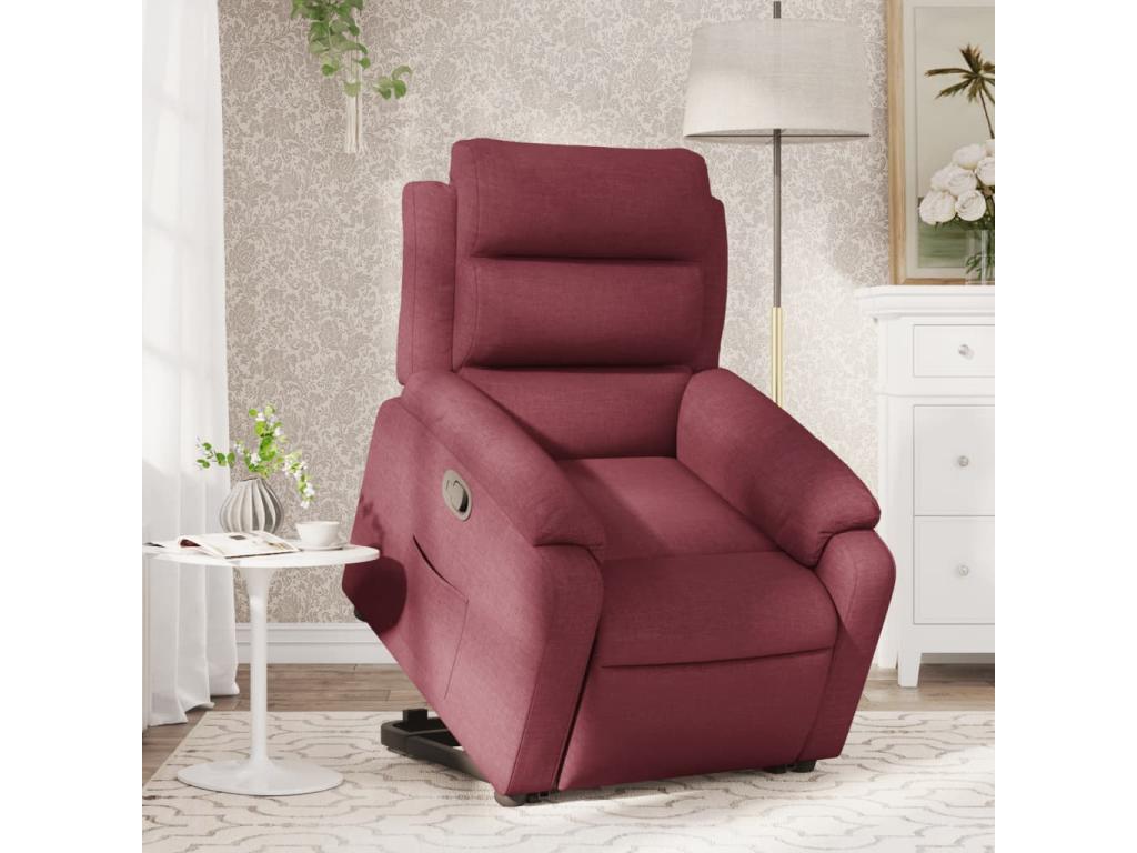 Burgundy red reclining armchair in fabric