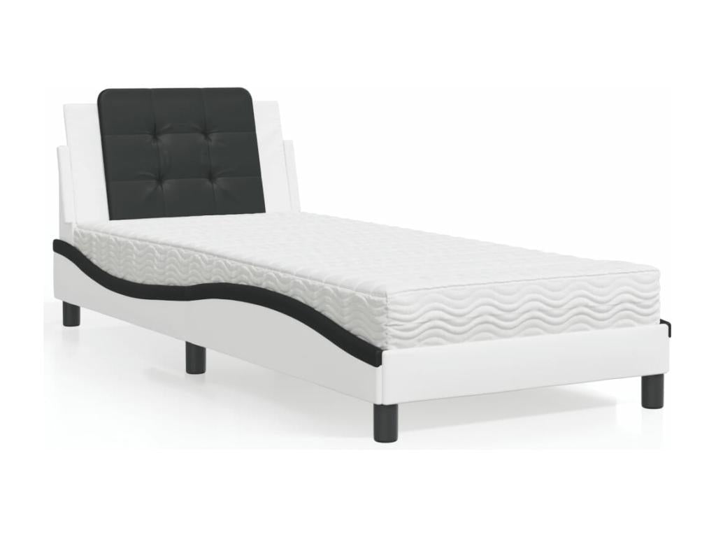 Bed with black and white mattress 90x190 cm faux leather CJVS45900