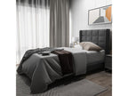 Modern Upholstered Single Bed 90x200 cm with Headboard - Slatted Base - Linen - Grey - Mattress Not Included