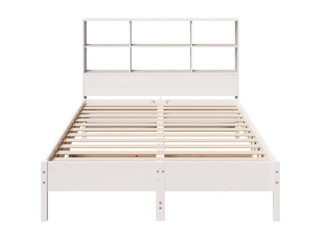 White bookcase bed without mattress, 160x200 cm, solid pine wood, UBAN78179