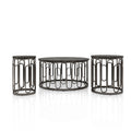 Lars Modern 3-Piece Round Table Set with Marble Top, Sturdy Decorative Metal Base by Furniture of America