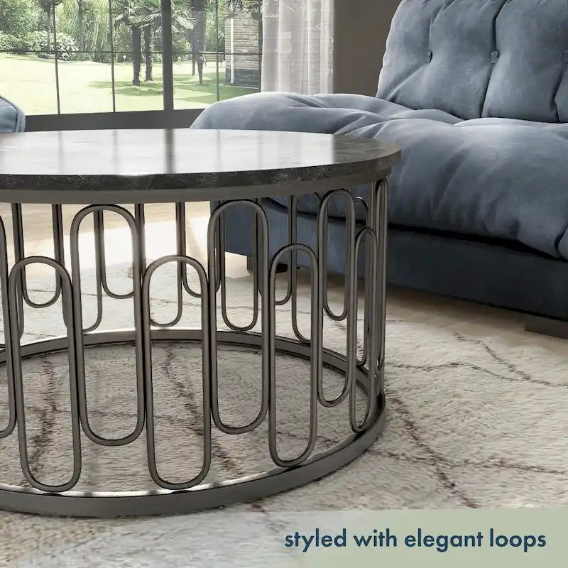 Lars Modern 3-Piece Round Table Set with Marble Top, Sturdy Decorative Metal Base by Furniture of America
