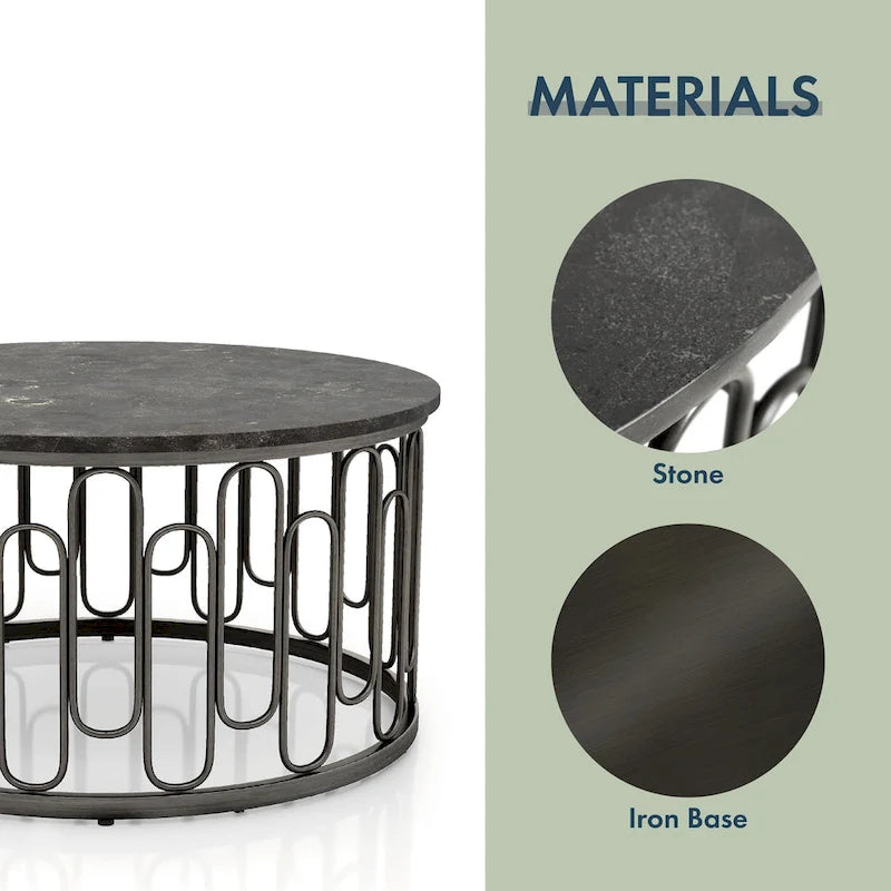 Lars Modern 3-Piece Round Table Set with Marble Top, Sturdy Decorative Metal Base by Furniture of America