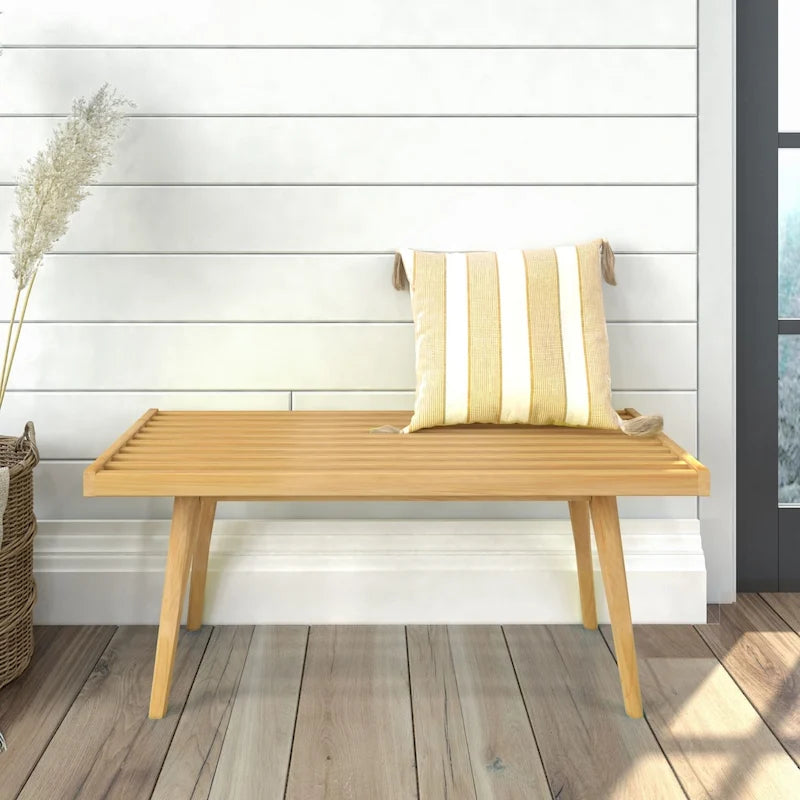 Plank and Beam Mid Century Single Wood Entryway Bench - 41.3 L x 16.5 W x 17.5 H