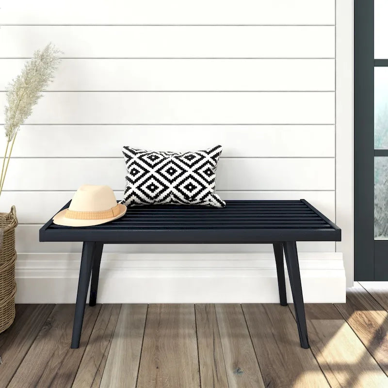 Plank and Beam Mid Century Single Wood Entryway Bench - 41.3 L x 16.5 W x 17.5 H