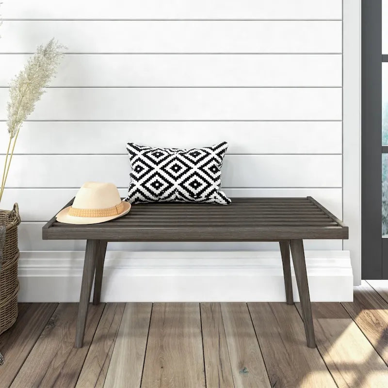 Plank and Beam Mid Century Single Wood Entryway Bench - 41.3 L x 16.5 W x 17.5 H