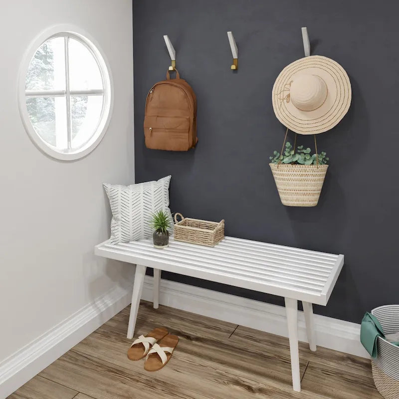 Plank and Beam Mid Century Single Wood Entryway Bench - 41.3 L x 16.5 W x 17.5 H