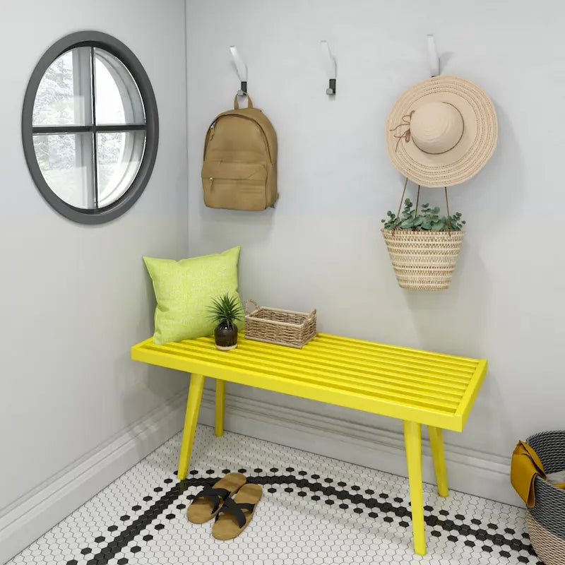 Plank and Beam Mid Century Single Wood Entryway Bench - 41.3 L x 16.5 W x 17.5 H