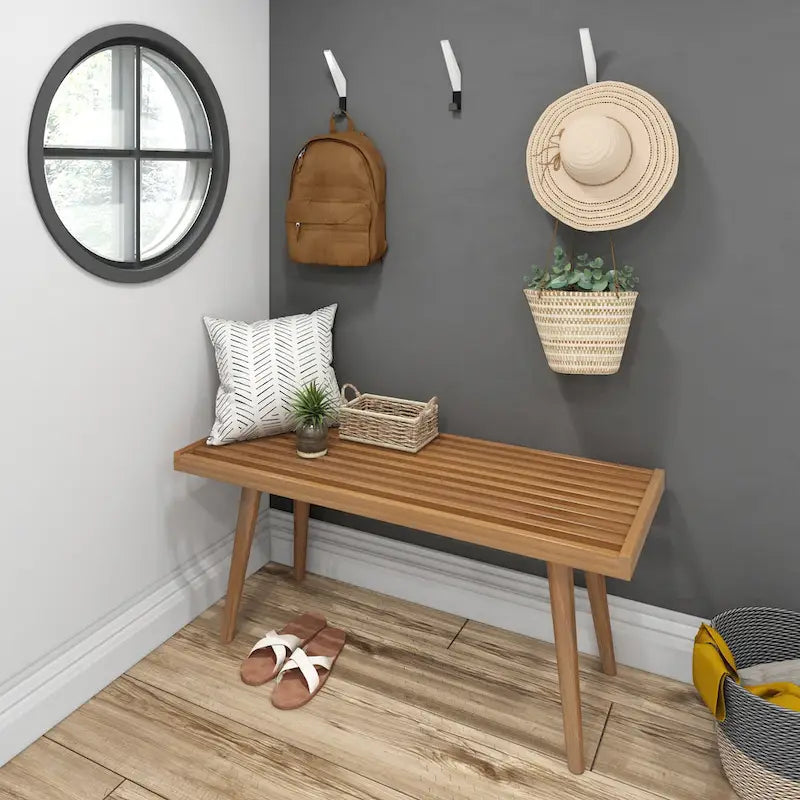 Plank and Beam Mid Century Single Wood Entryway Bench - 41.3 L x 16.5 W x 17.5 H
