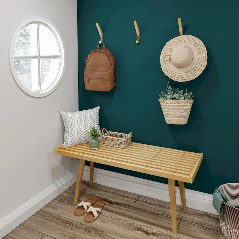 Plank and Beam Mid Century Single Wood Entryway Bench - 41.3 L x 16.5 W x 17.5 H