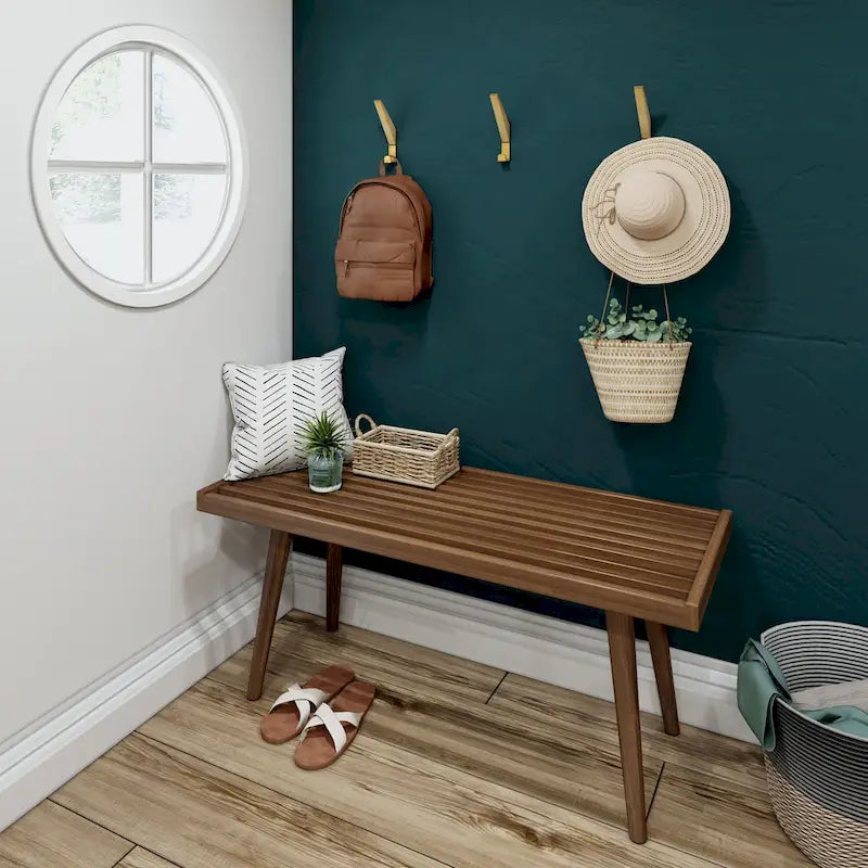 Plank and Beam Mid Century Single Wood Entryway Bench - 41.3 L x 16.5 W x 17.5 H