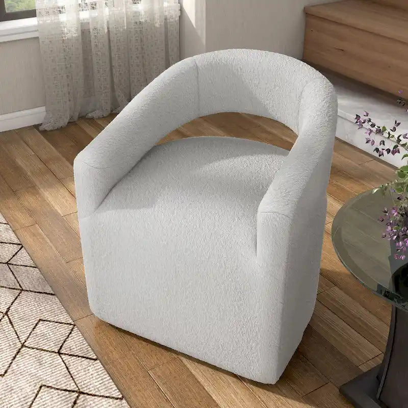 Celeste Modern Boucle Round Barrel Chair Open Back and Curved Arm, Swivel Armchair by Furniture of America