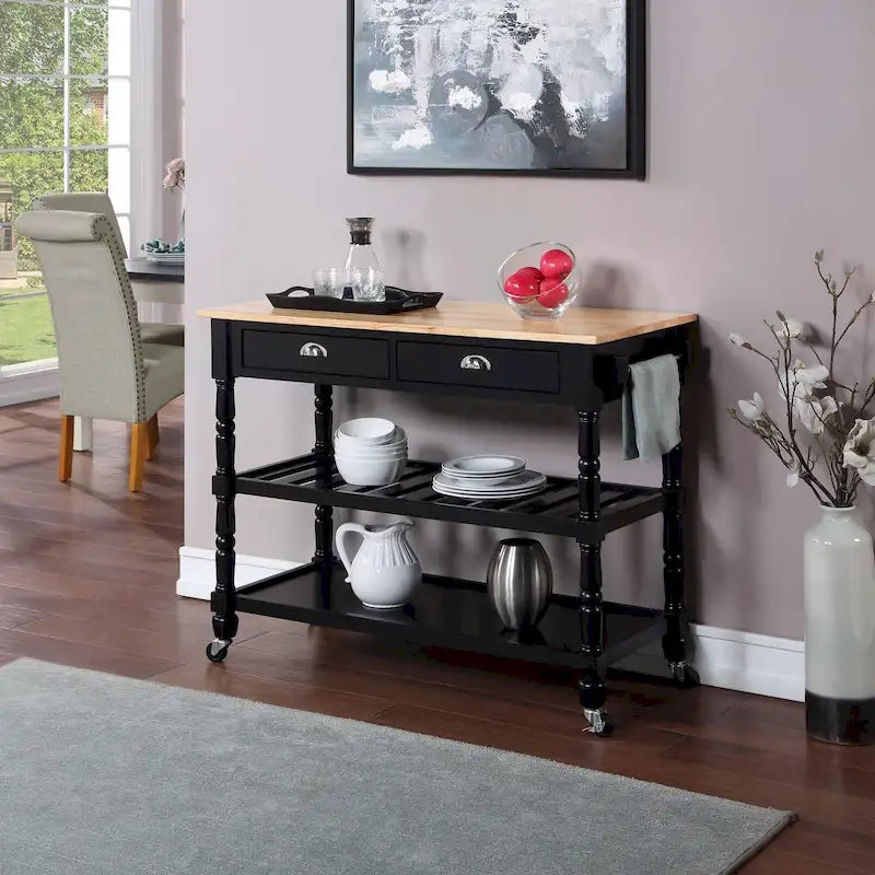 Convenience Concepts French Country 3 Tier Butcher Block Kitchen Cart with Drawers