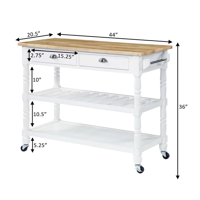 Convenience Concepts French Country 3 Tier Butcher Block Kitchen Cart with Drawers