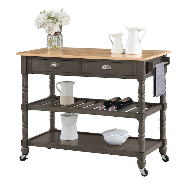 Convenience Concepts French Country 3 Tier Butcher Block Kitchen Cart with Drawers