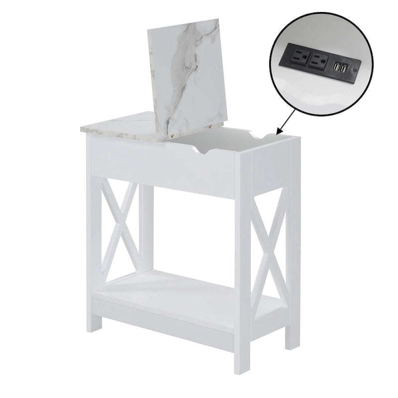 Convenience Concepts Oxford Flip Top End Table with Charging Station and Shelf
