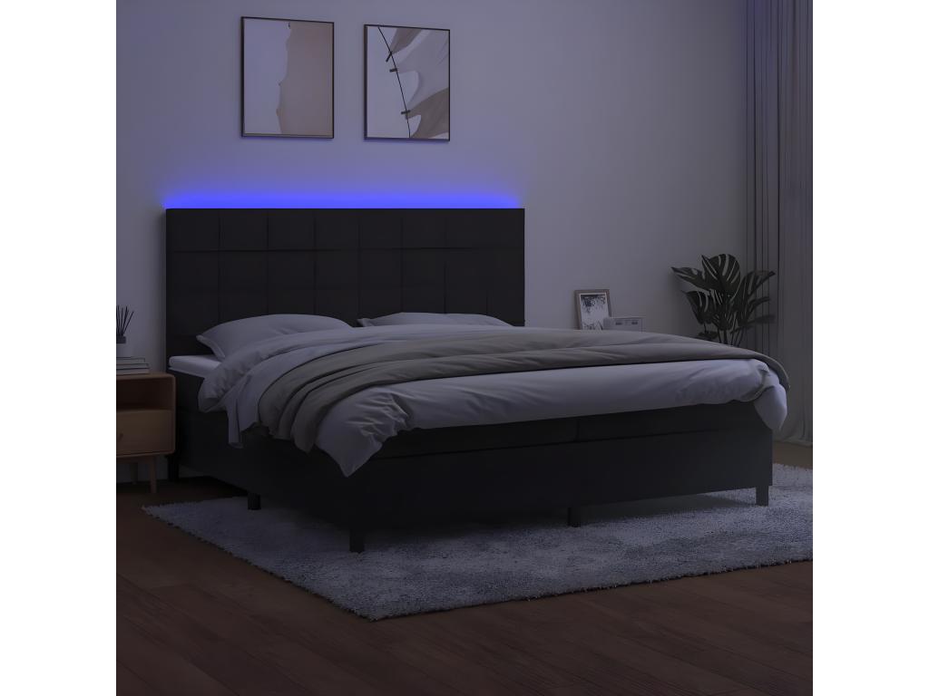 Meublori bed base with mattress and LED, black, 200x200 cm, velvet