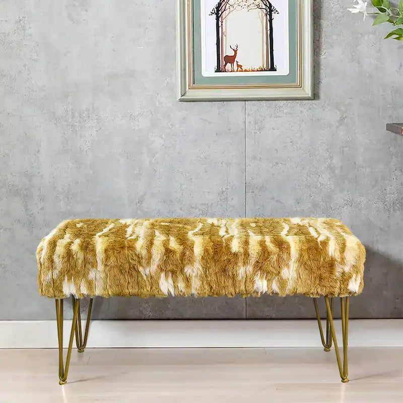 Home Soft Things Soft Fauxfur Ottoman Fuzzy Entryway Bench Seat