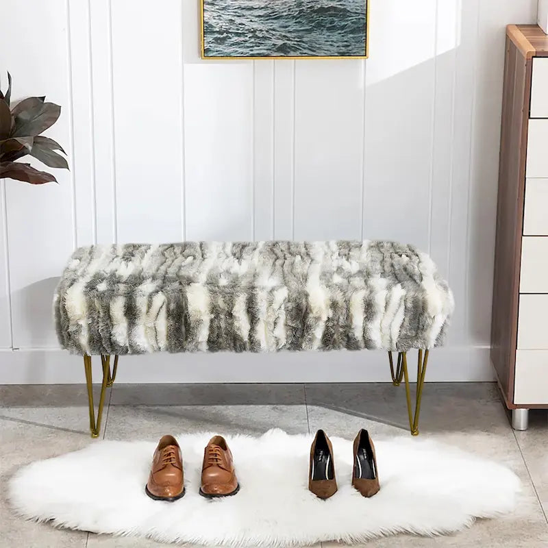 Home Soft Things Soft Fauxfur Ottoman Fuzzy Entryway Bench Seat
