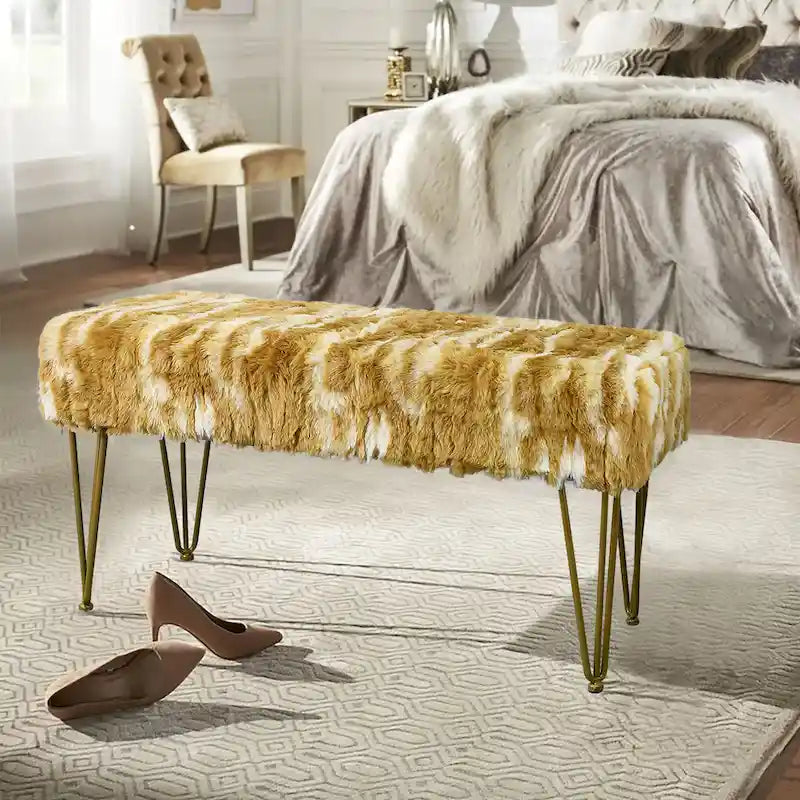 Home Soft Things Soft Fauxfur Ottoman Fuzzy Entryway Bench Seat