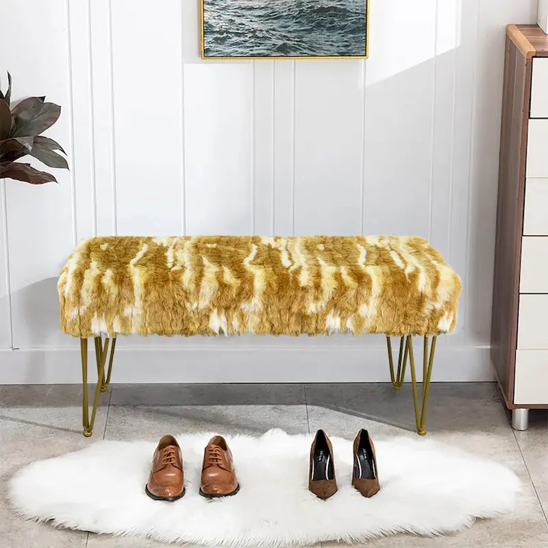 Home Soft Things Soft Fauxfur Ottoman Fuzzy Entryway Bench Seat