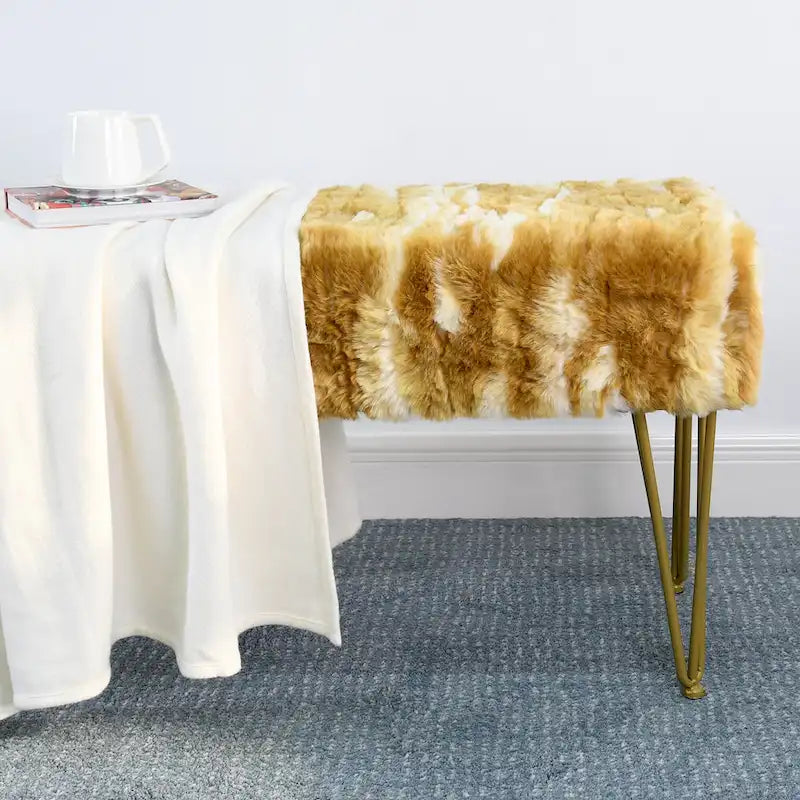 Home Soft Things Soft Fauxfur Ottoman Fuzzy Entryway Bench Seat