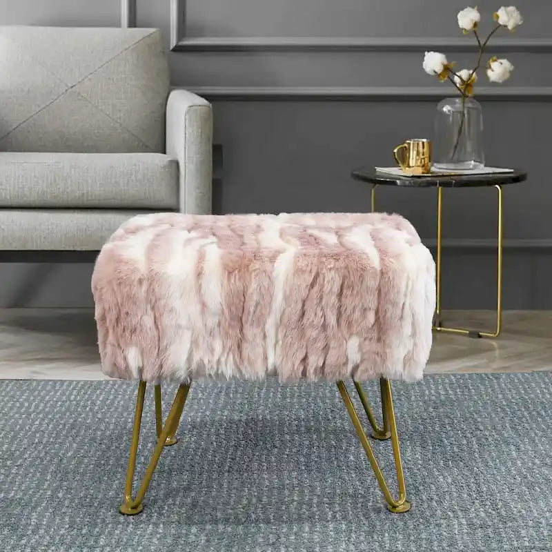Home Soft Things Soft Fauxfur Ottoman Fuzzy Entryway Bench Seat