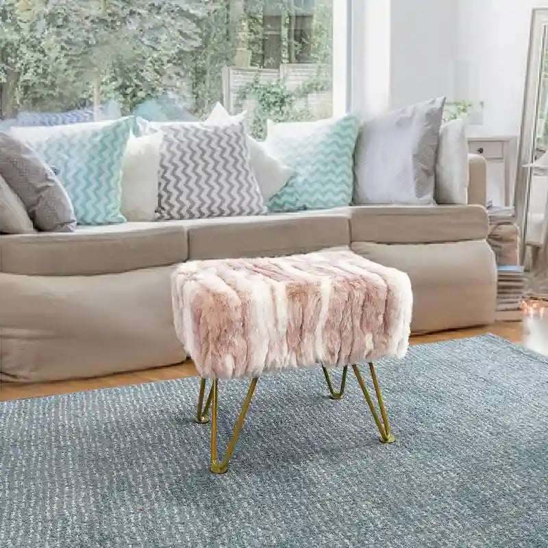 Home Soft Things Soft Fauxfur Ottoman Fuzzy Entryway Bench Seat