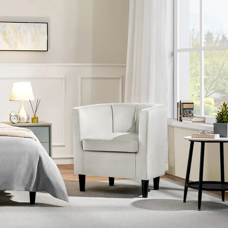 Yaheetech Modern Barrel-shaped Chair Upholstered Velvet Club Chair
