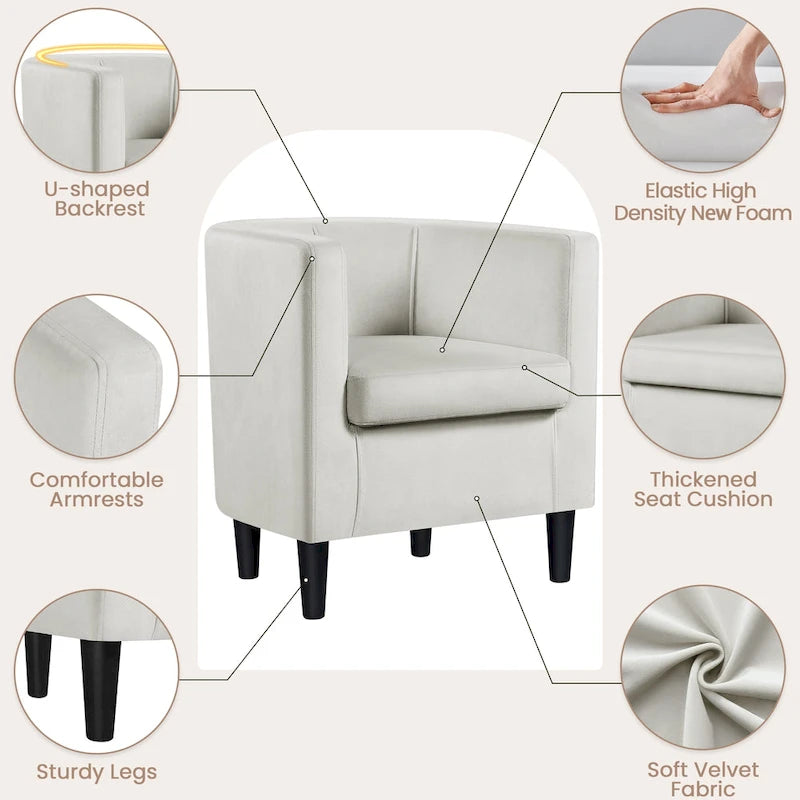 Yaheetech Modern Barrel-shaped Chair Upholstered Velvet Club Chair