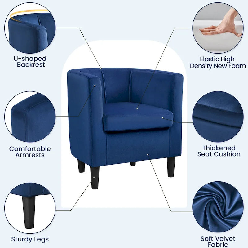 Yaheetech Modern Barrel-shaped Chair Upholstered Velvet Club Chair