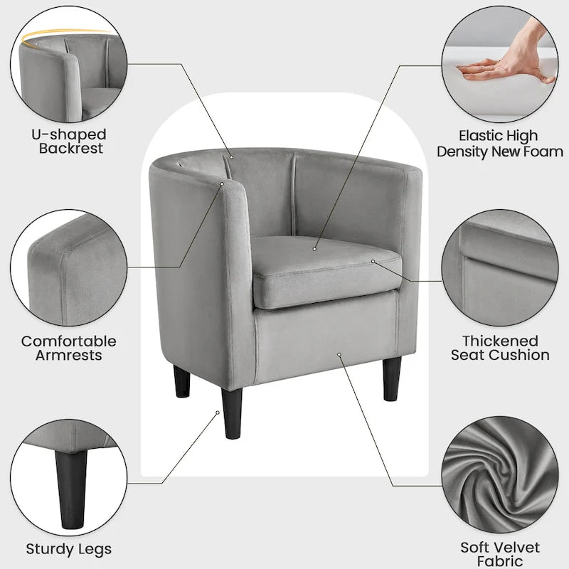 Yaheetech Modern Barrel-shaped Chair Upholstered Velvet Club Chair