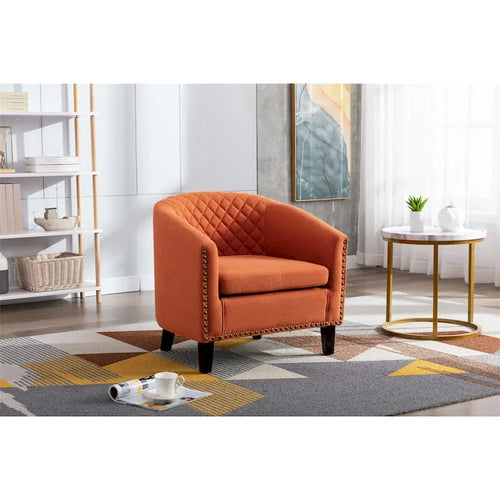 Accent Barrel chair living room chair with nailheads and solid wood legs