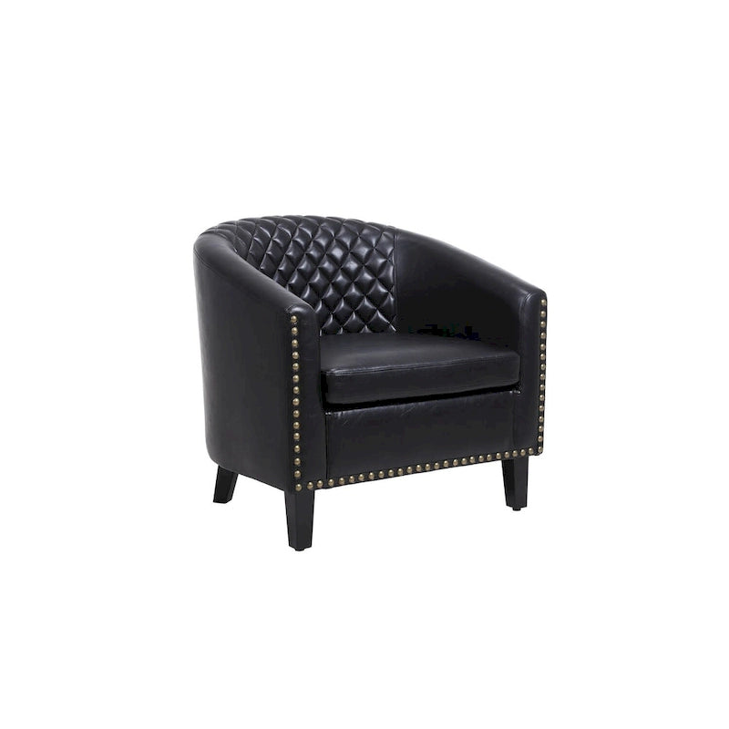 Accent Barrel chair living room chair with nailheads and solid wood legs
