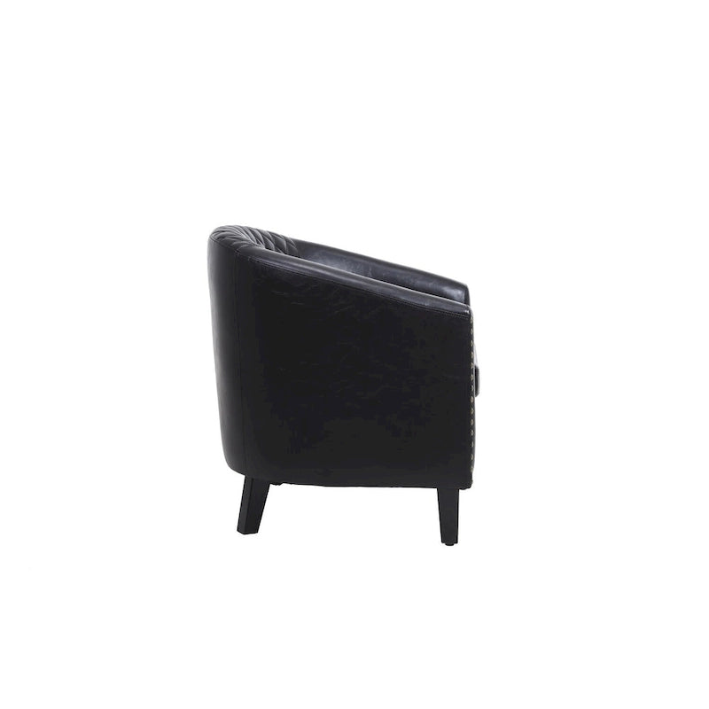 Accent Barrel chair living room chair with nailheads and solid wood legs