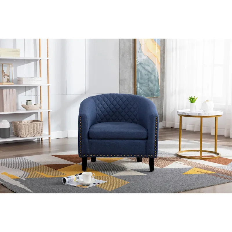 Accent Barrel chair living room chair with nailheads and solid wood legs