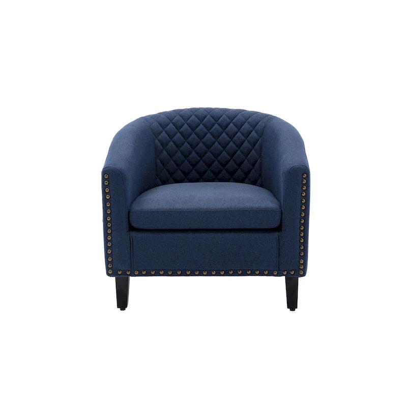 Accent Barrel chair living room chair with nailheads and solid wood legs