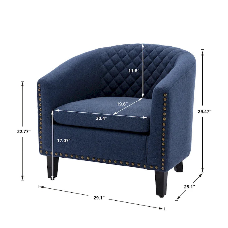 Accent Barrel chair living room chair with nailheads and solid wood legs