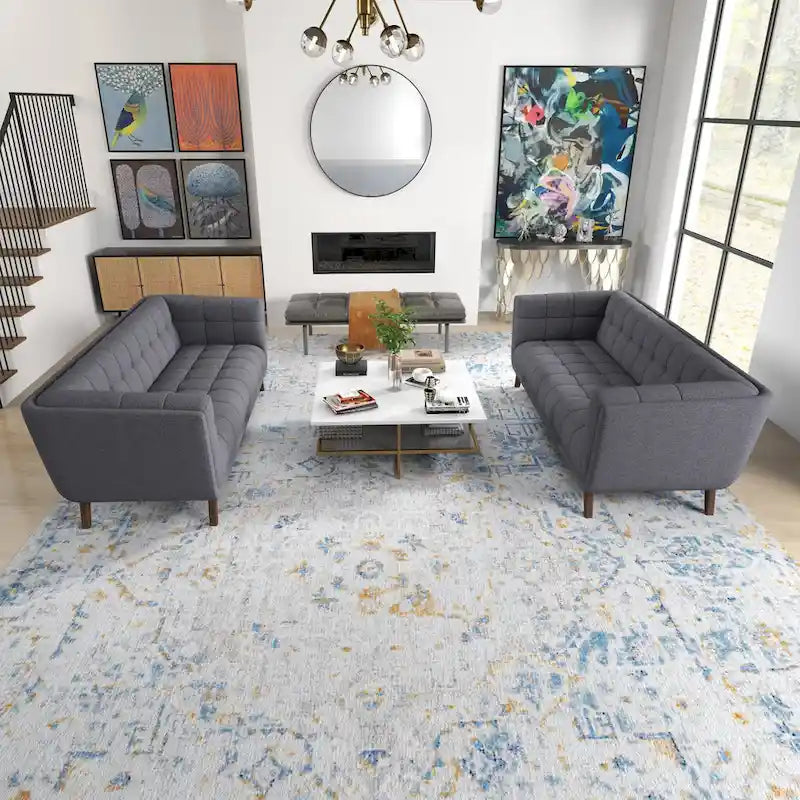 Kartal Mid Century Velvet Sofa Set in