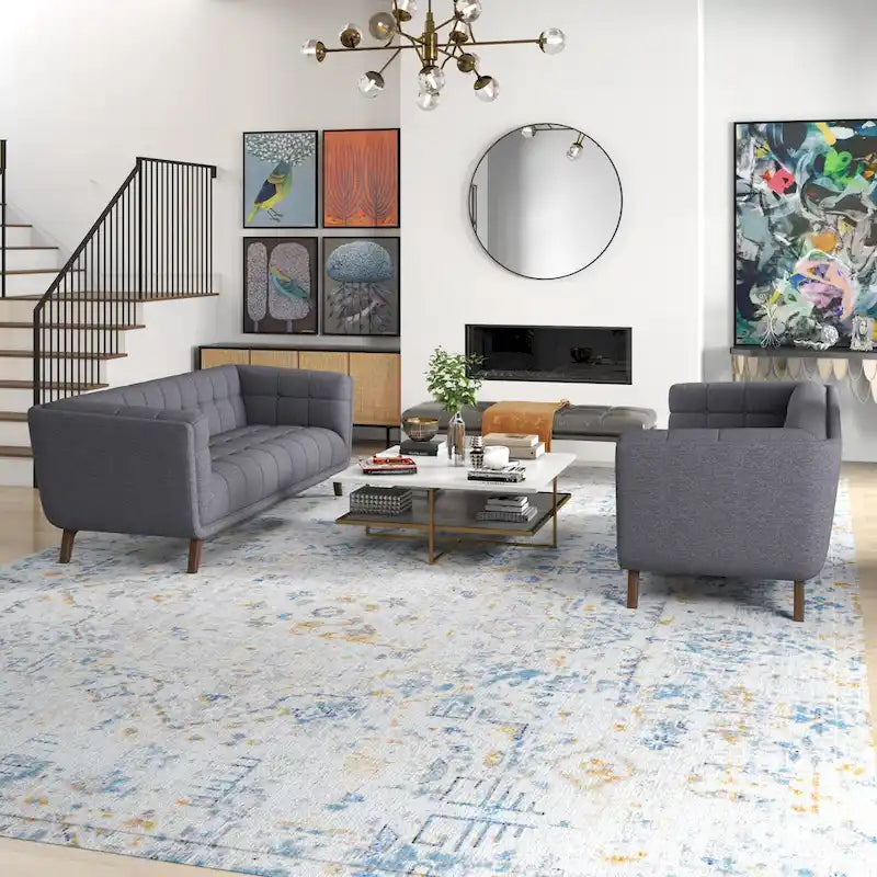 Kartal Mid Century Velvet Sofa Set in