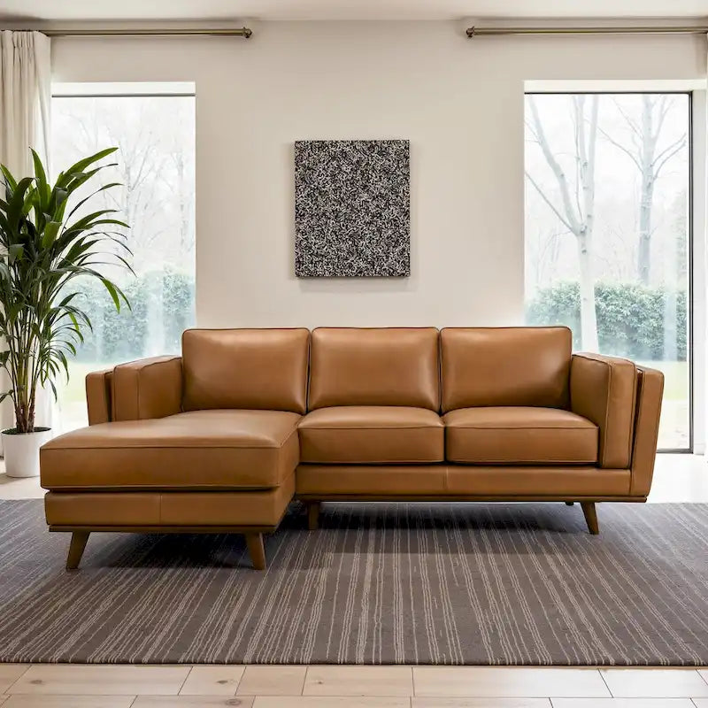 Ferris Living Room Top Leather Corner Sectional Couch in Cognac Tan