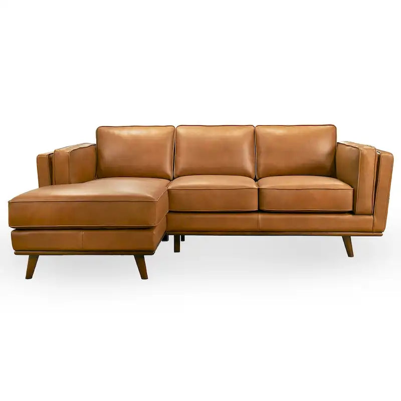 Ferris Living Room Top Leather Corner Sectional Couch in Cognac Tan